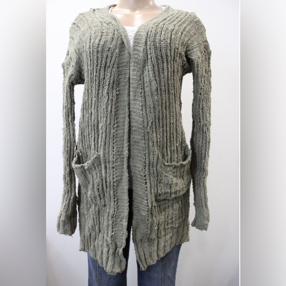 Anthropologie Paper Crane Womens Gray/Green Cardigan, Long Sleeve, Size Sm.